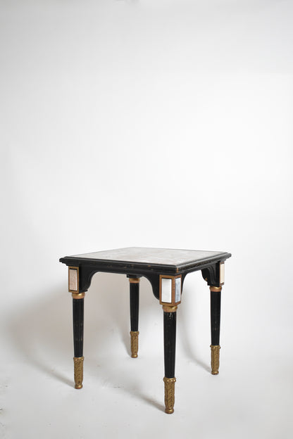 Louis XVI style ebonised pedestal table, 1930s.
