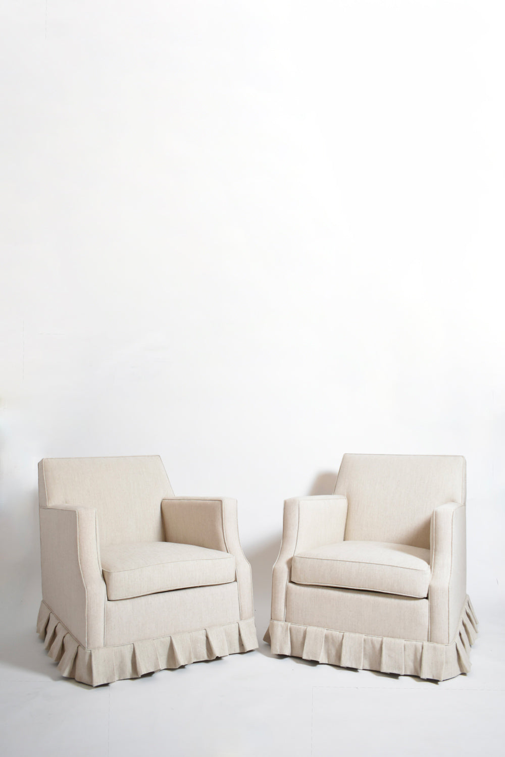 Pair of off white textured fabric fringe armchairs, 1960s.