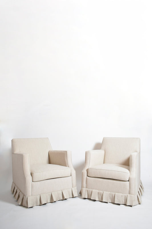 Pair of off white textured fabric fringe armchairs, 1960s.