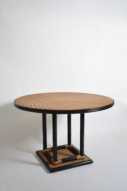 Bicolor round rattan dining table, 1970s.