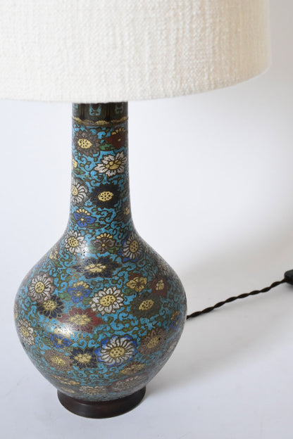 Pair of blue cloisonné bronze lamps, XIXth c.