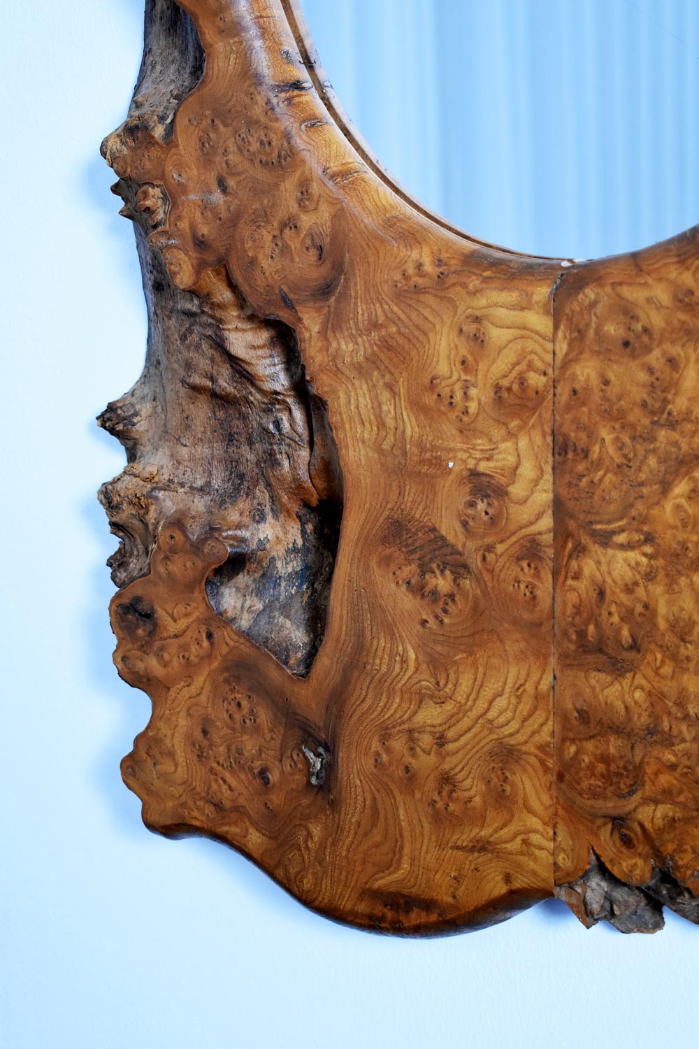 Big brutalist burl mirror, 1970s.