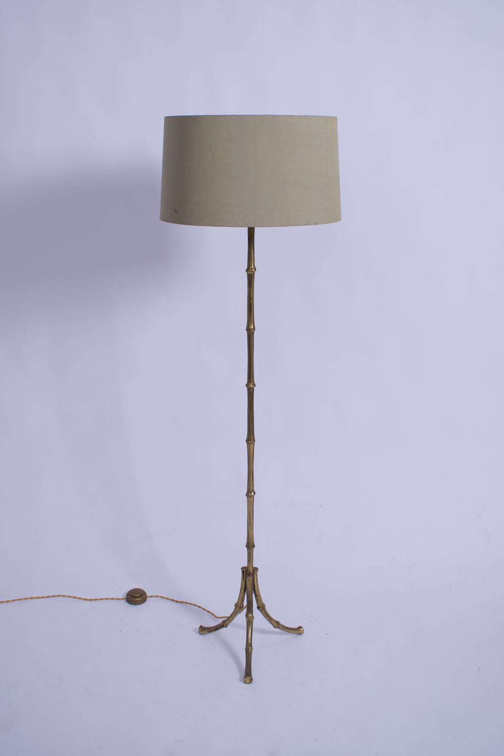 Jansen style tripod faux bamboo solid brass floor lamp, 1960s.