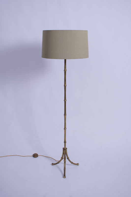 Jansen style tripod faux bamboo solid brass floor lamp, 1960s.