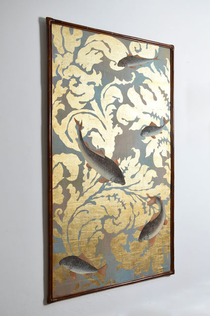 Fishes and foliage print on canvas, 1970s.