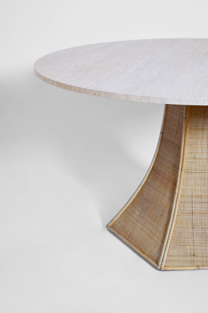 "Caprarola" 120cm rattan and travertine round table, Barracuda Edition.