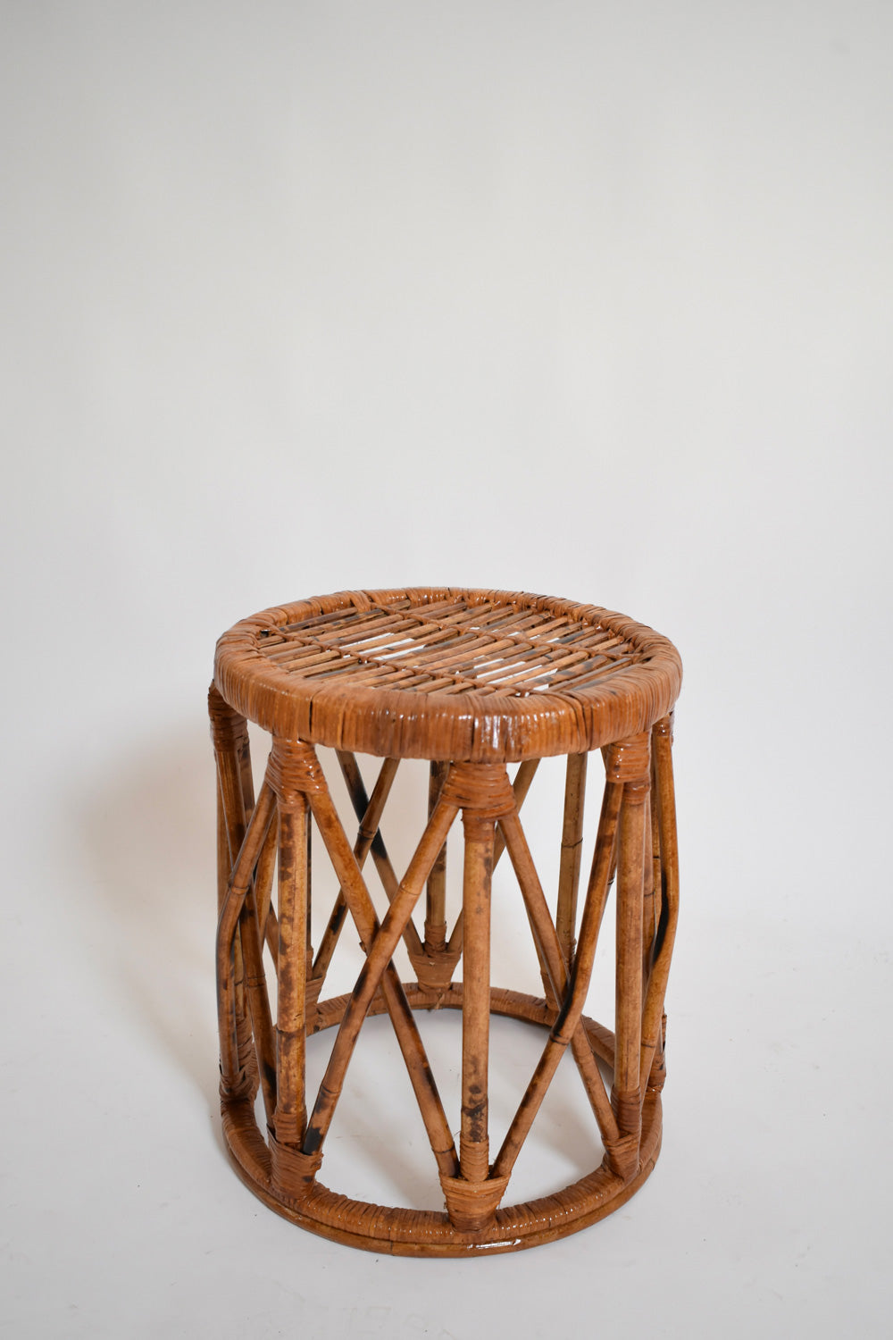 Pair of rattan cylindrical stools, 1960s.
