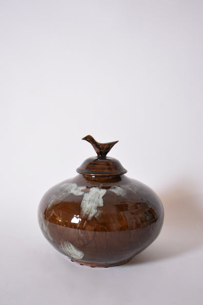 "Brejos" brown ceramic covered vase, Barracuda Edition.