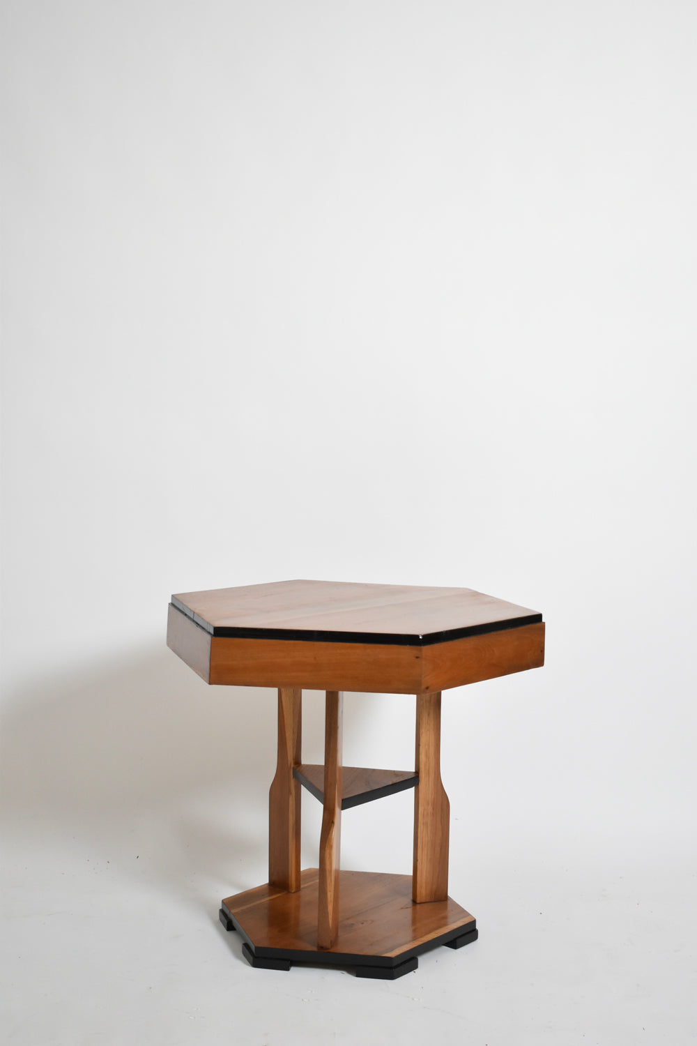 Hexagonal Amsterdam school pedestal table, 1920s.