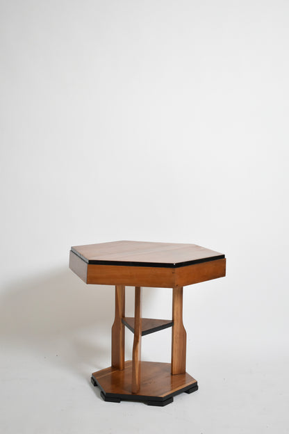 Hexagonal Amsterdam school pedestal table, 1920s.