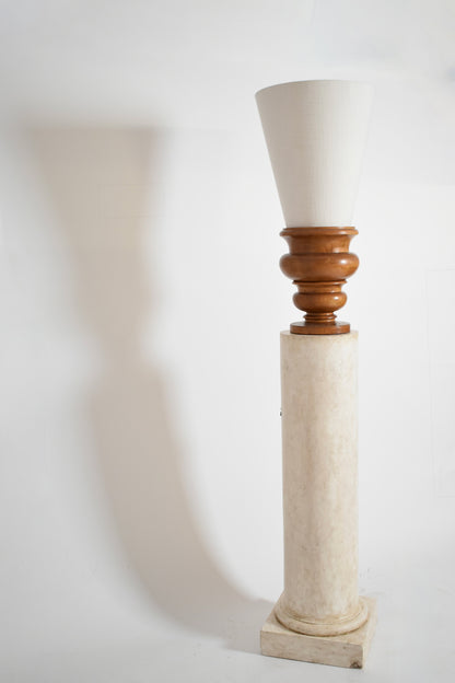 Neoclassical plaster column and wooden lamp, 1970s.