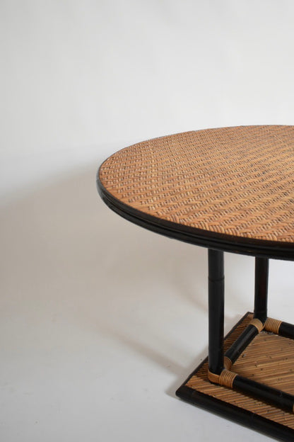 Bicolor round rattan dining table, 1970s.