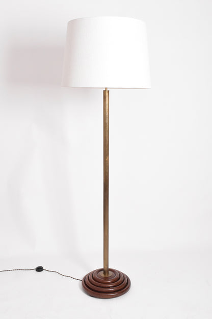 Mahogany and brass floor lamp, 1970s.