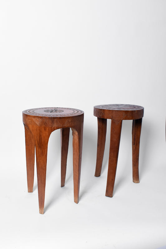 Pair of folk art wooden stools, 1950s.