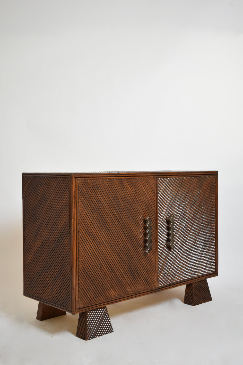 "Arrabida" 120cm brown rattan and nickeled bronze sideboard, Barracuda Edition.
