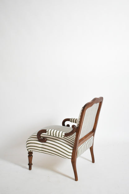 Pair of green and white stripes armchairs, XIXth c.