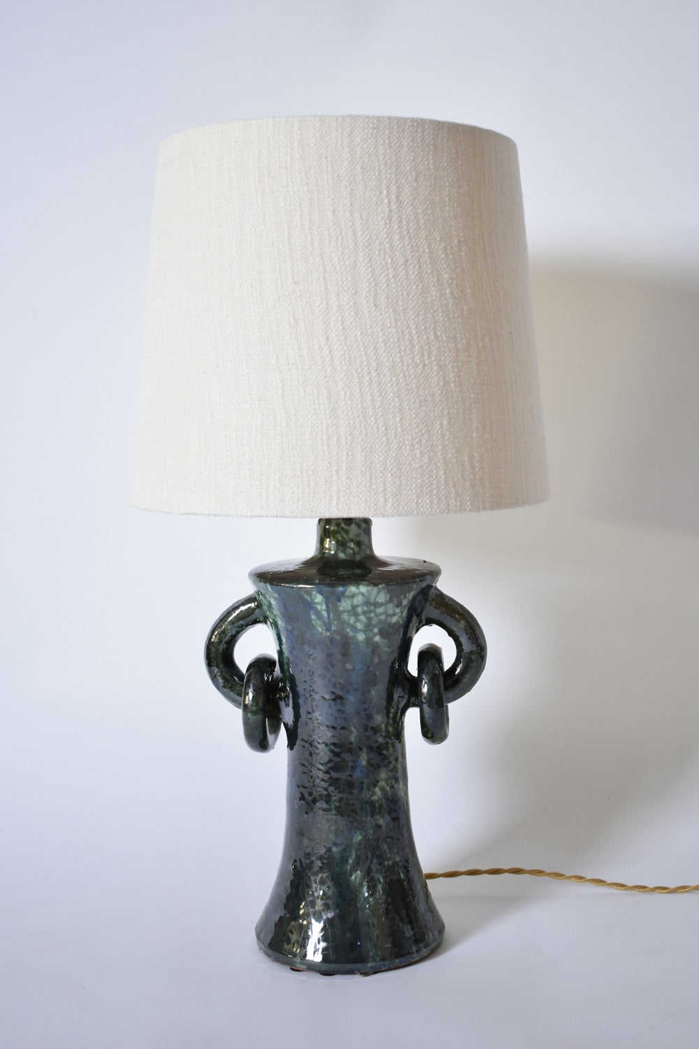 "Kasaï" blue & green handles ceramic lamp 32cm, Barracuda Edition.