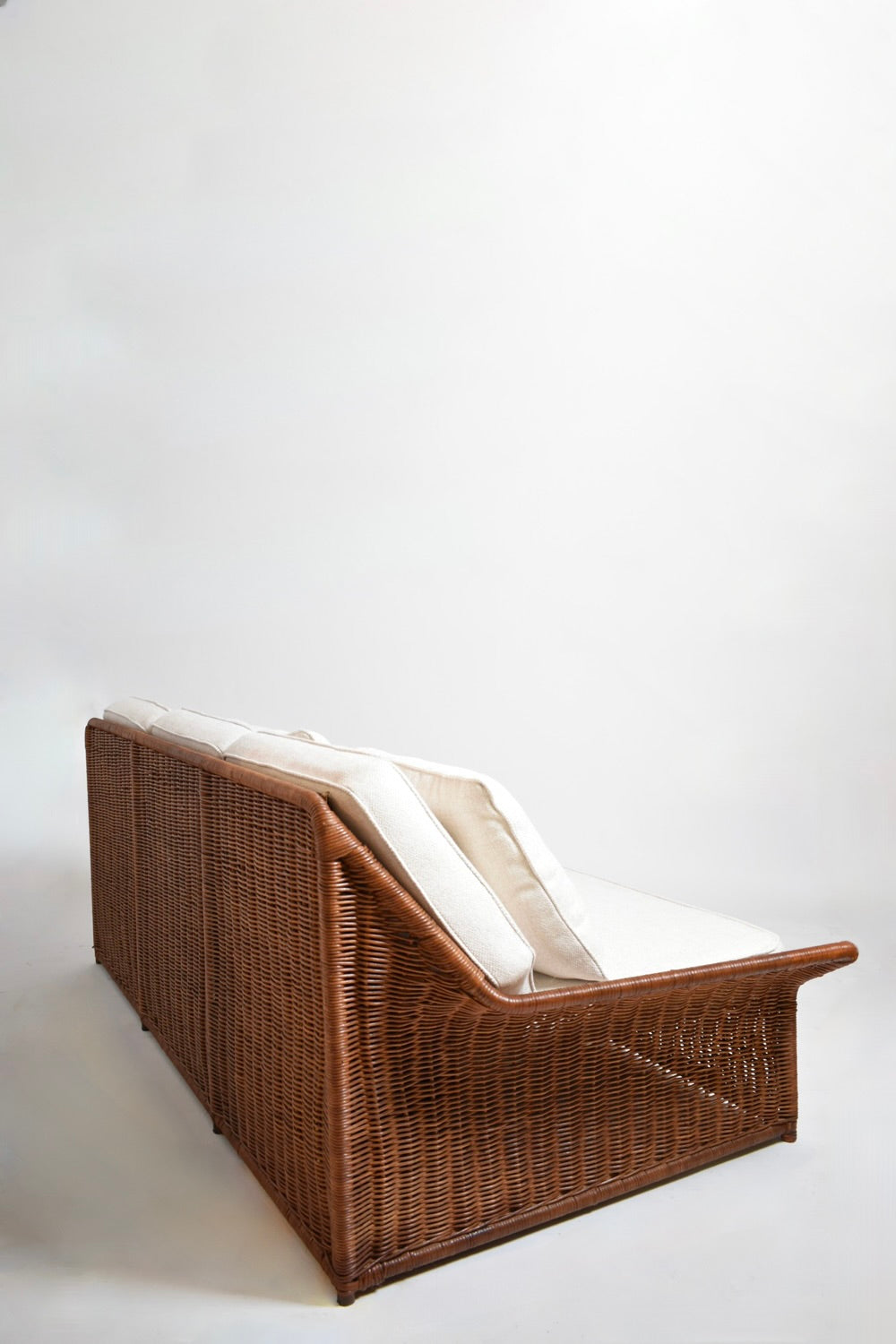 Wicker and fabric large three seats sofa, 1970s.