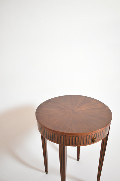 Round marquetry pedestal table, XIXth c.