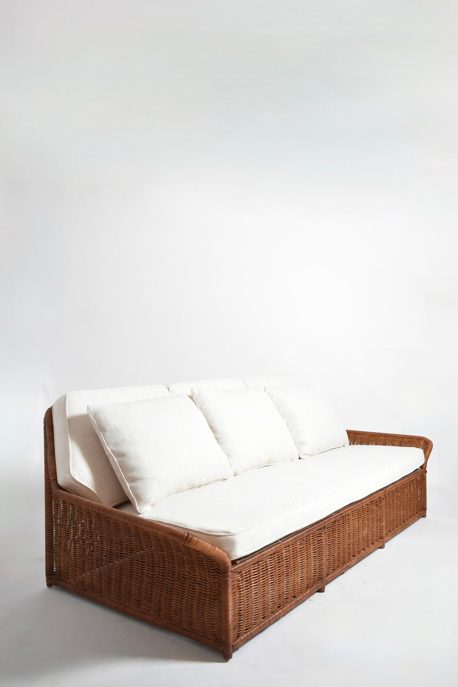 Wicker and fabric large three seats sofa, 1970s.