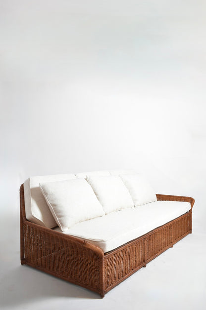 Wicker and fabric large three seats sofa, 1970s.
