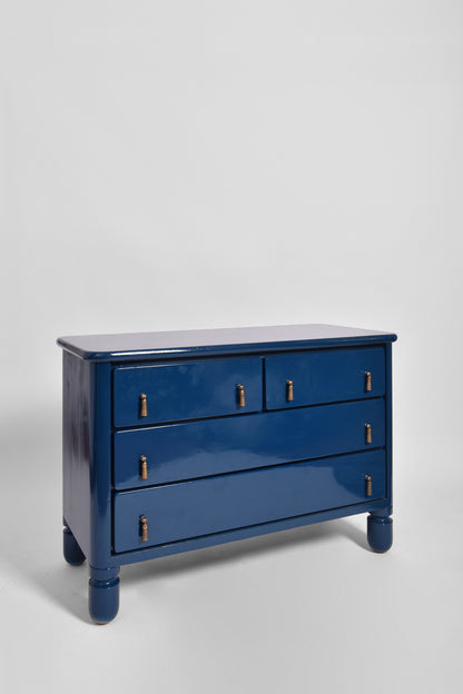 Blue lacquered wood chest of drawers, 1970s.