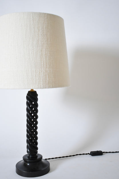 Turned ebonised wooden lamp, 1960s.