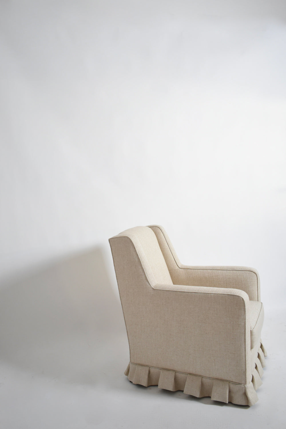 Pair of off white fringe armchairs, 1940s.