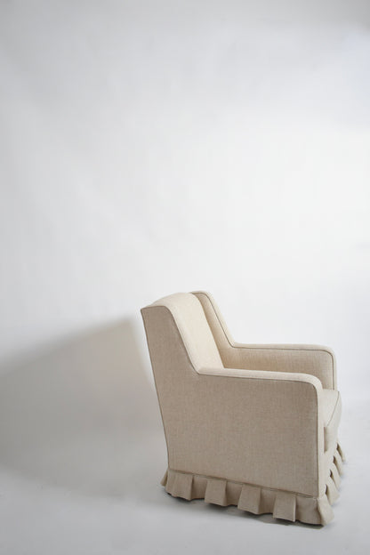 Pair of off white fringe armchairs, 1940s.