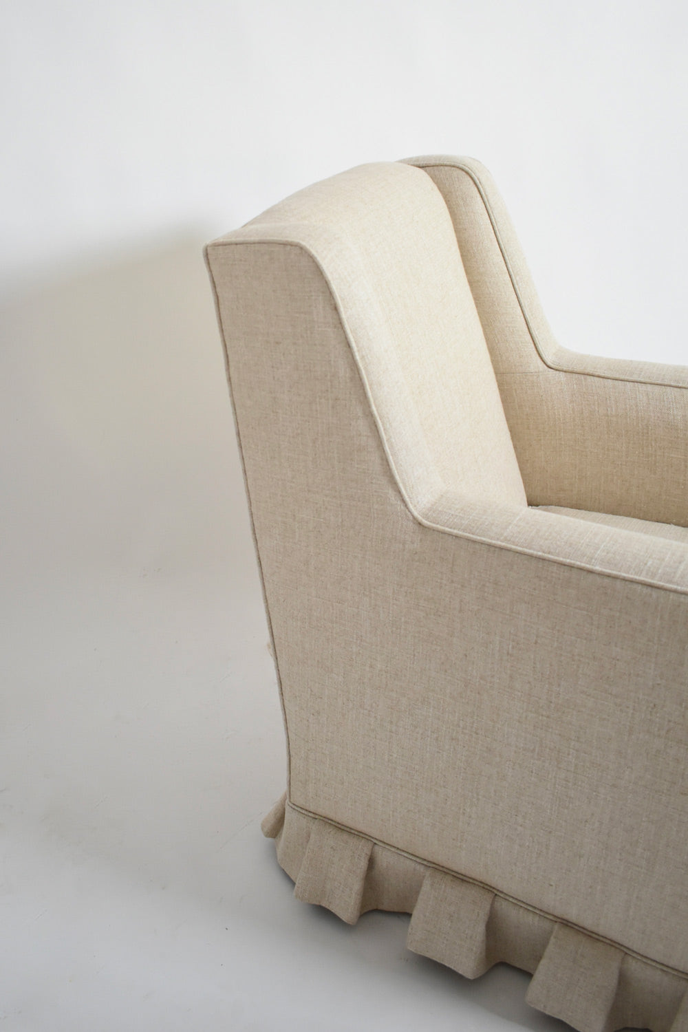 Pair of off white fringe armchairs, 1940s.