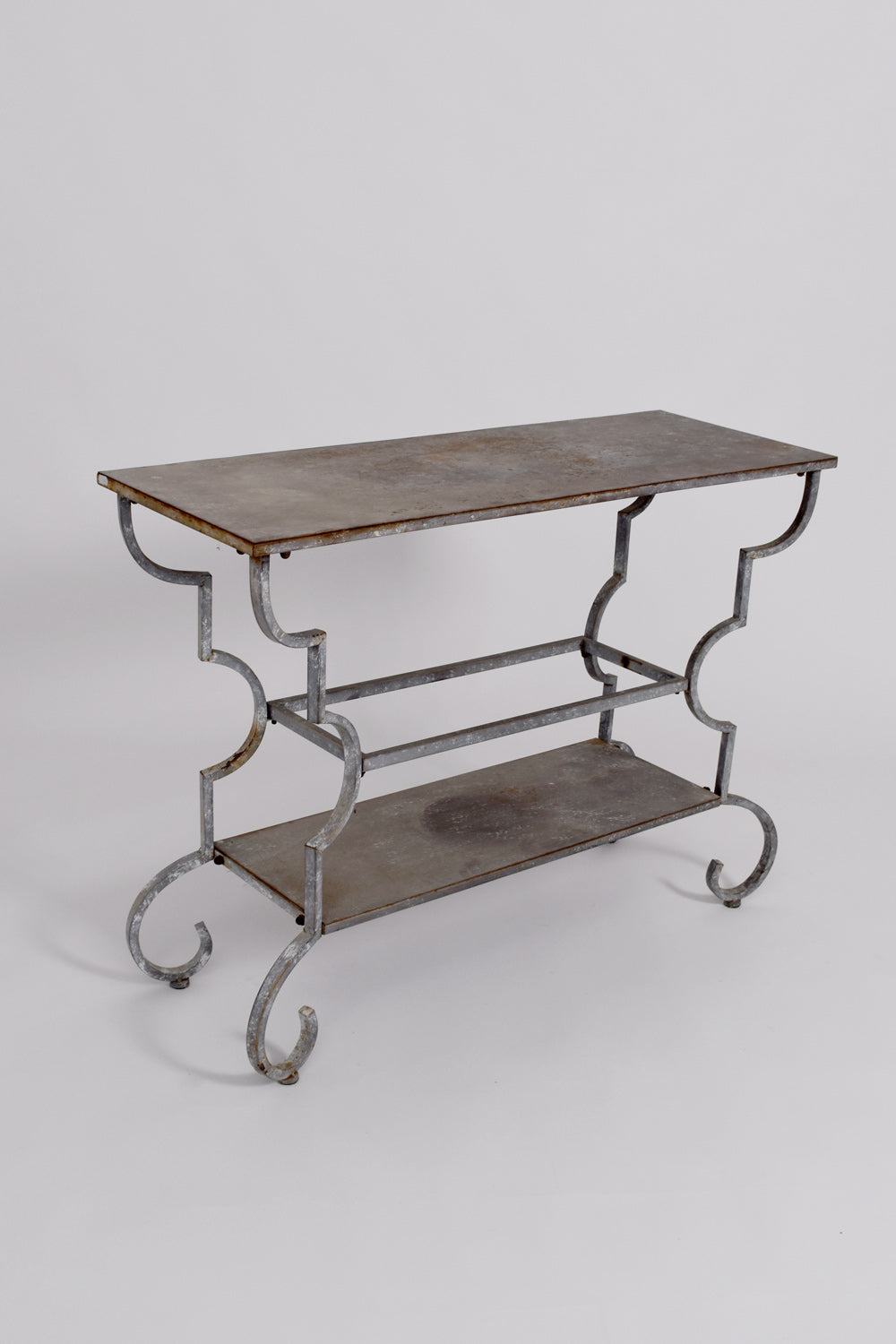 Forged iron patinated table console, 1940s.