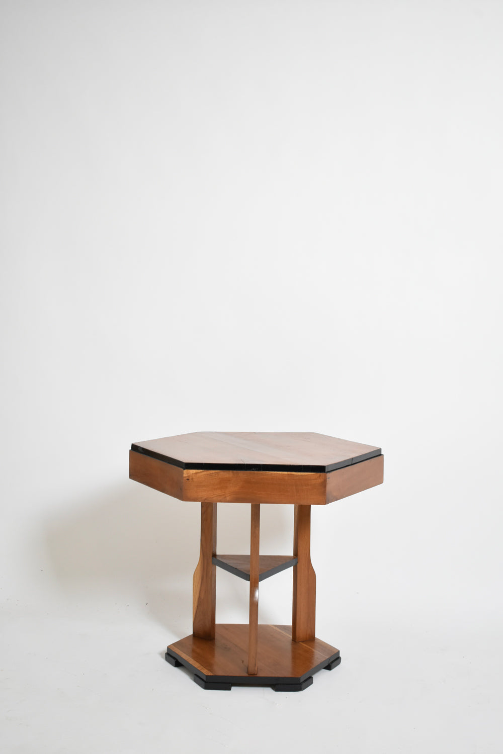 Hexagonal Amsterdam school pedestal table, 1920s.