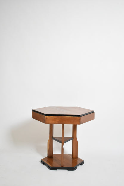Hexagonal Amsterdam school pedestal table, 1920s.