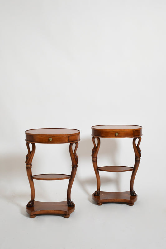 Pair of oval swan side tables, 1900s