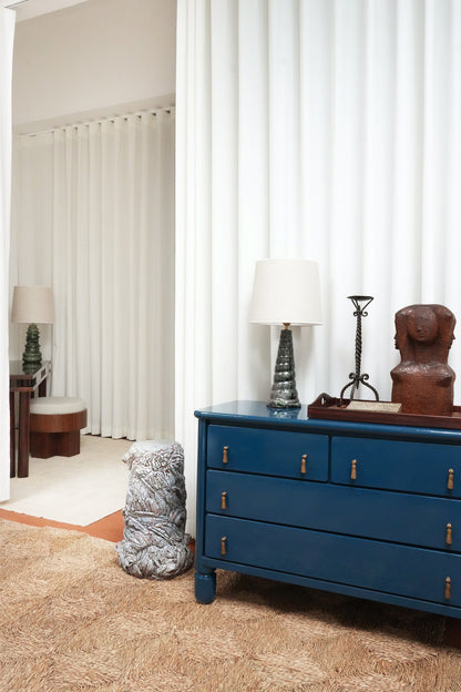 Blue lacquered wood chest of drawers, 1970s.