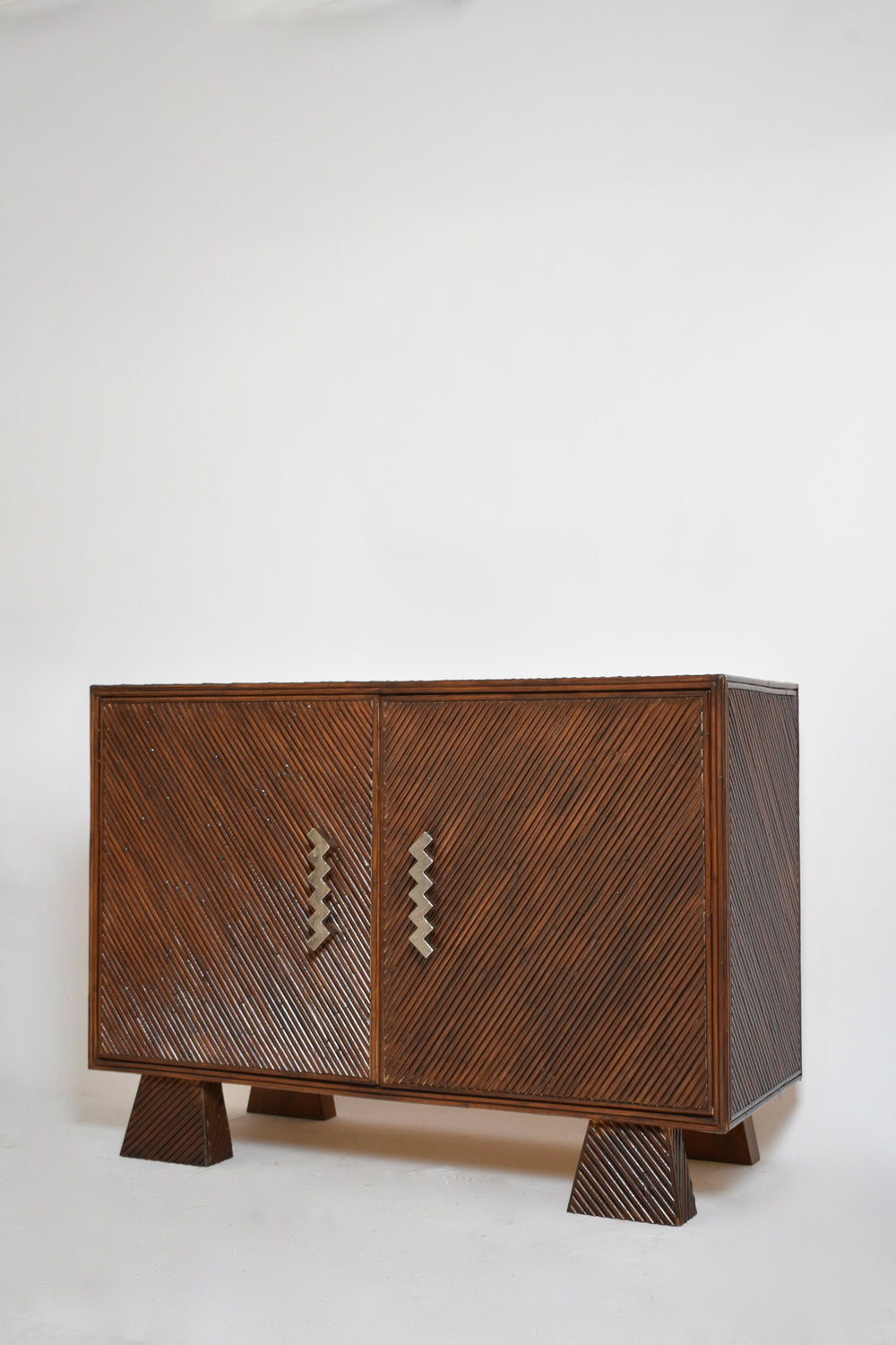 "Arrabida" 120cm brown rattan and nickeled bronze sideboard, Barracuda Edition.