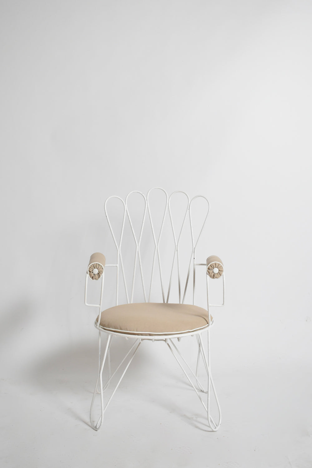 Pair of garden white wrought iron chairs, 1960s.