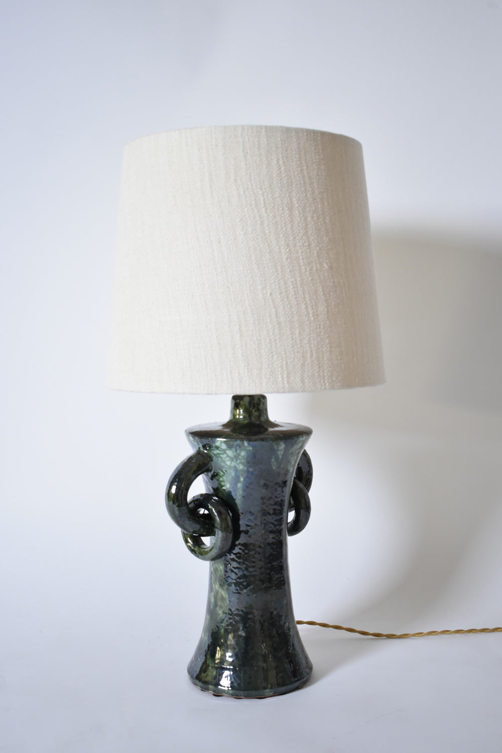 "Kasaï" blue & green handles ceramic lamp 32cm, Barracuda Edition.