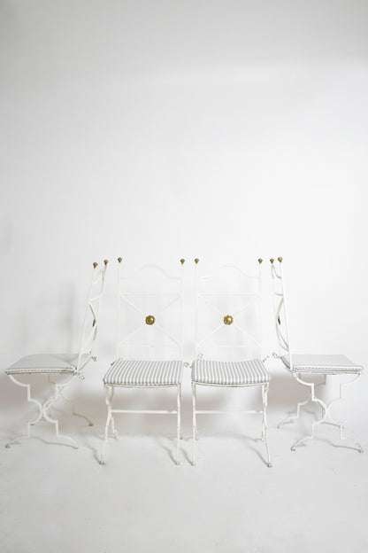 Set of 4 white lacquered wrought iron chairs, 1940s