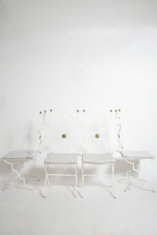 Set of 4 white lacquered wrought iron chairs, 1940s