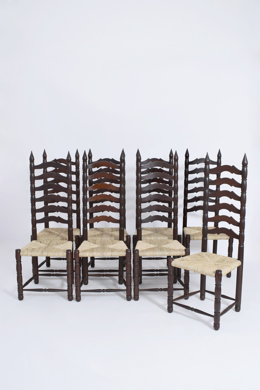 Set of 8 high back chairs, 1950s.