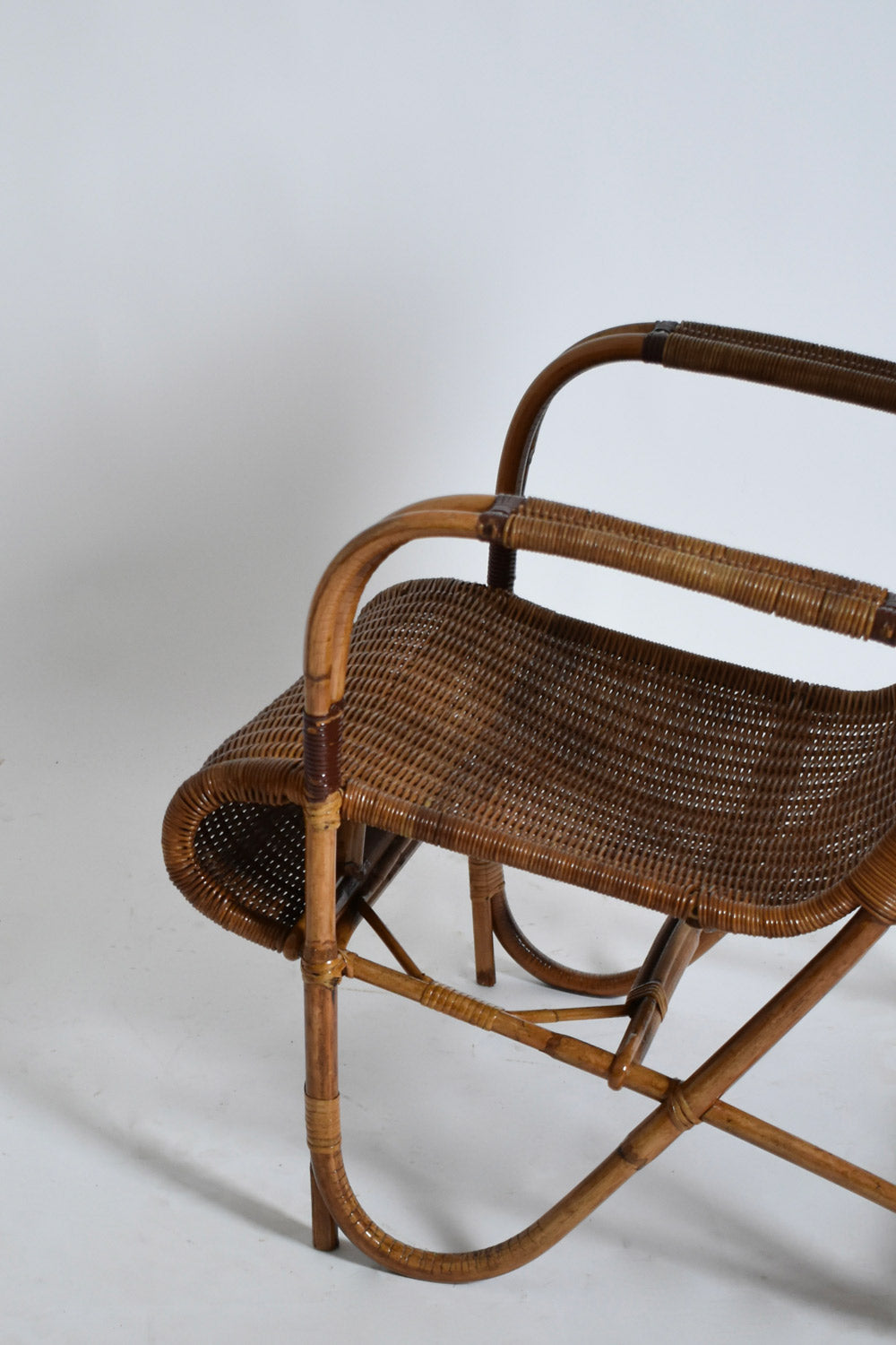 Rattan and wicker high back armchair, 1950s.