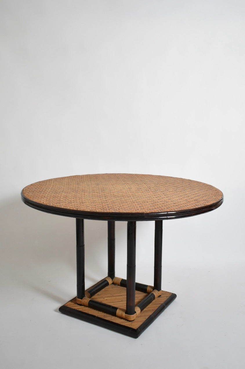 Bicolor round rattan dining table, 1970s.