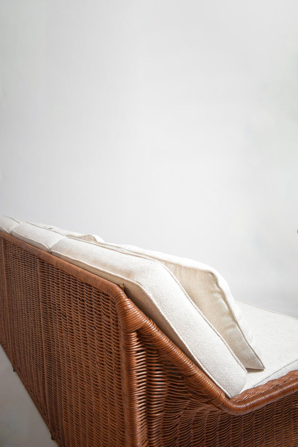 Wicker and fabric large three seats sofa, 1970s.
