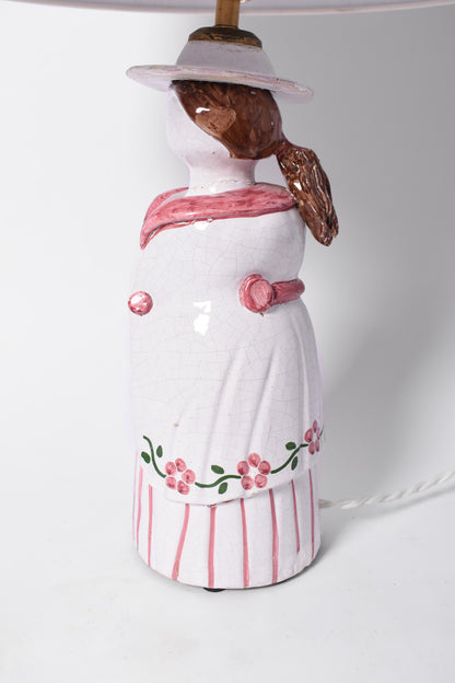 Anthropomorphic ceramic lamp representing a farmer woman. Portugal, 1950s