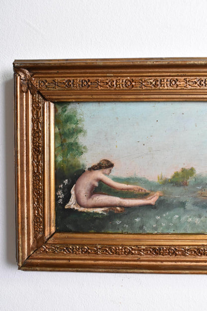 Nude bather symbolist painting, 1900s.