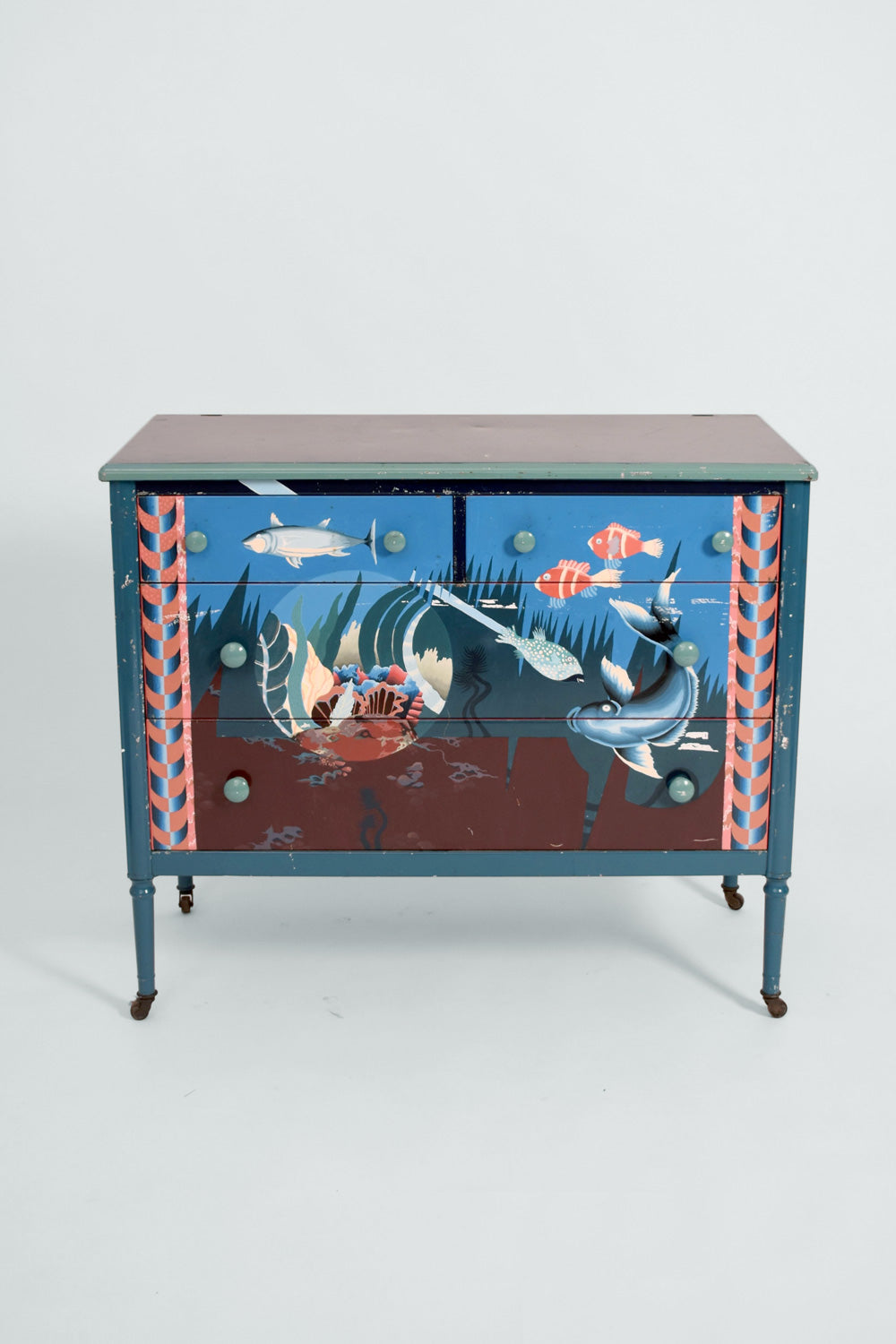 Painted sheet metal chest of drawers, 1960s.