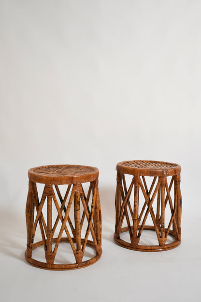 Pair of rattan cylindrical stools, 1960s.