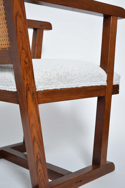 Fabric and caning armchair, 1950s