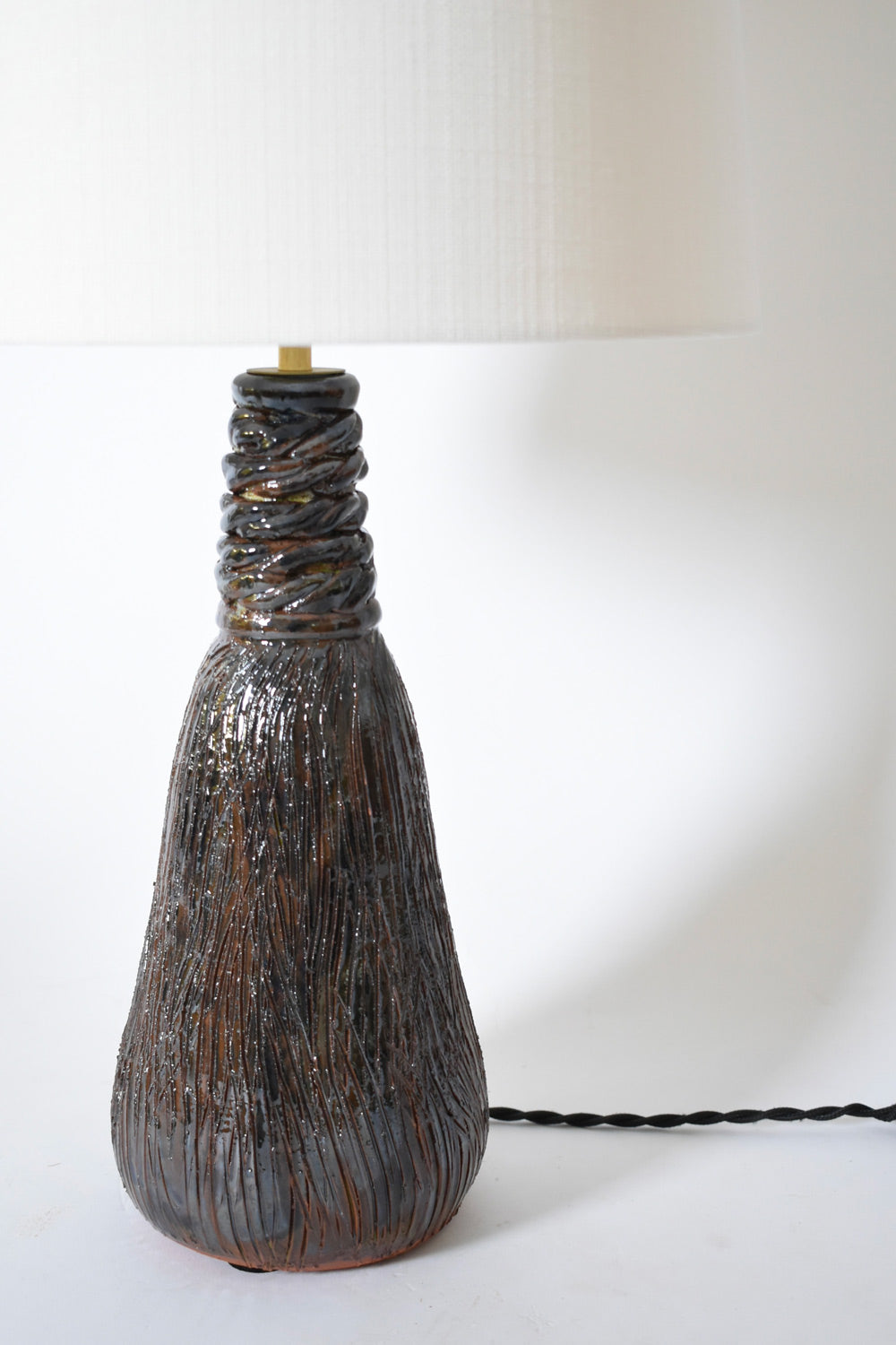 "Villandry" 32cm dark brown navy blue ceramic lamp, Barracuda edition.